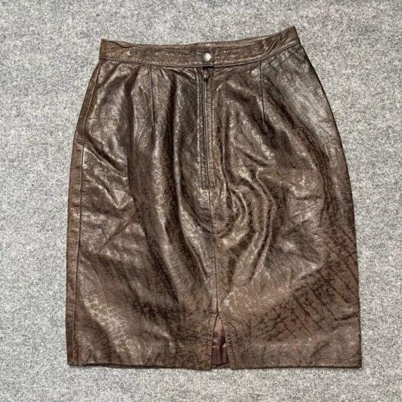 Glen Wood Dresses & Skirts - Glen Wood Womens Straight Skirt Brown Leather Knee Length Textured Slit Zipper 6